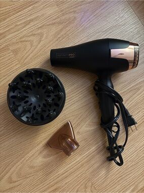 Black and Rose Gold Hair Dryer with Diffuser